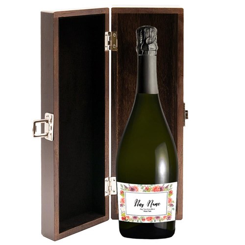 Personalised Prosecco - Art Border 2 Label in Elm Wood Gift Box